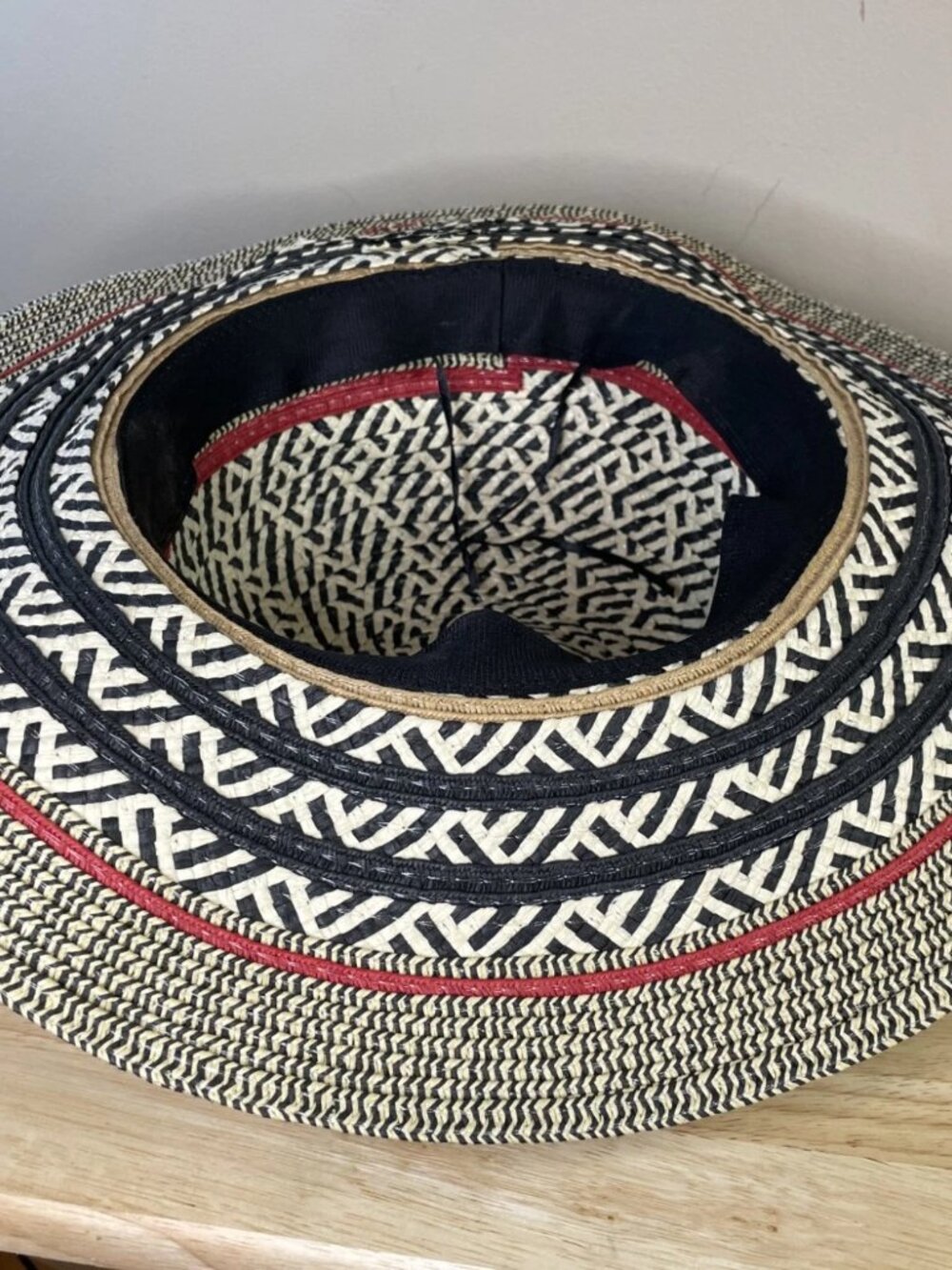 Women's Woven Straw Floppy Sun Hat Adjustable Tribal Geometric Wide Brim Boho - Picture 6 of 6